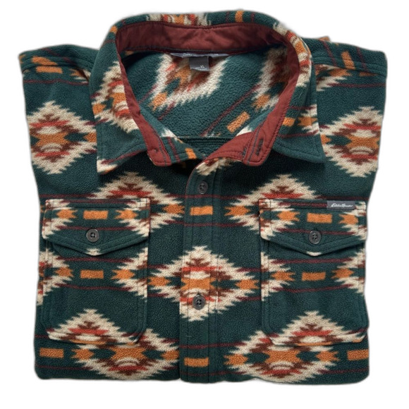 VTG Y2K Men’s Eddie Bauer Western Southwest Fleece Button-Up Shacket Shirt SZ XL - Picture 1 of 15